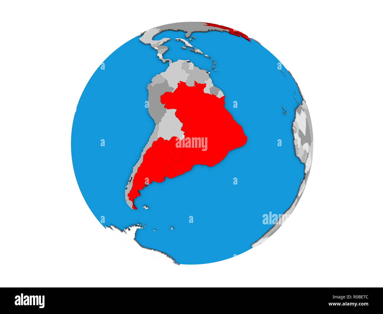 Mercosur memebers on blue political 3D globe. 3D illustration isolated on white background. Stock Photo