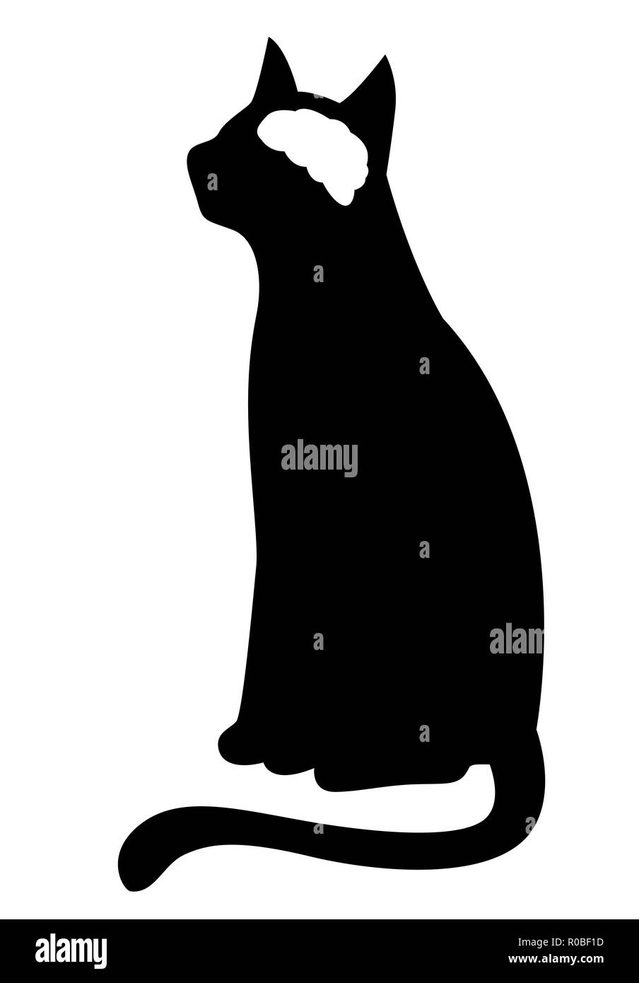 Illustration of a Silhouette of a Cat with Its Brain in White Stock Photo