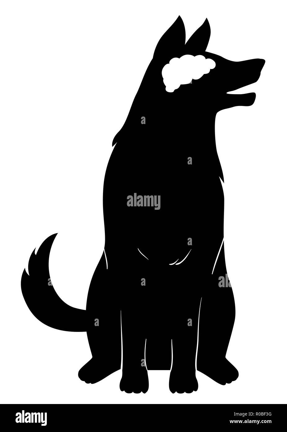 Illustration of a Silhouette of a Dog with Its Brain in White Stock Photo