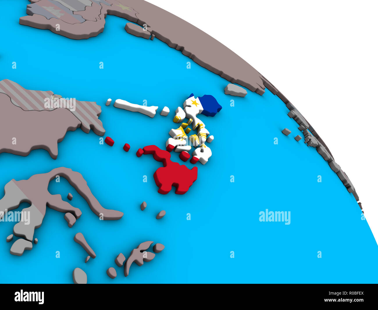 Philippines with embedded national flag on simple blue political 3D ...