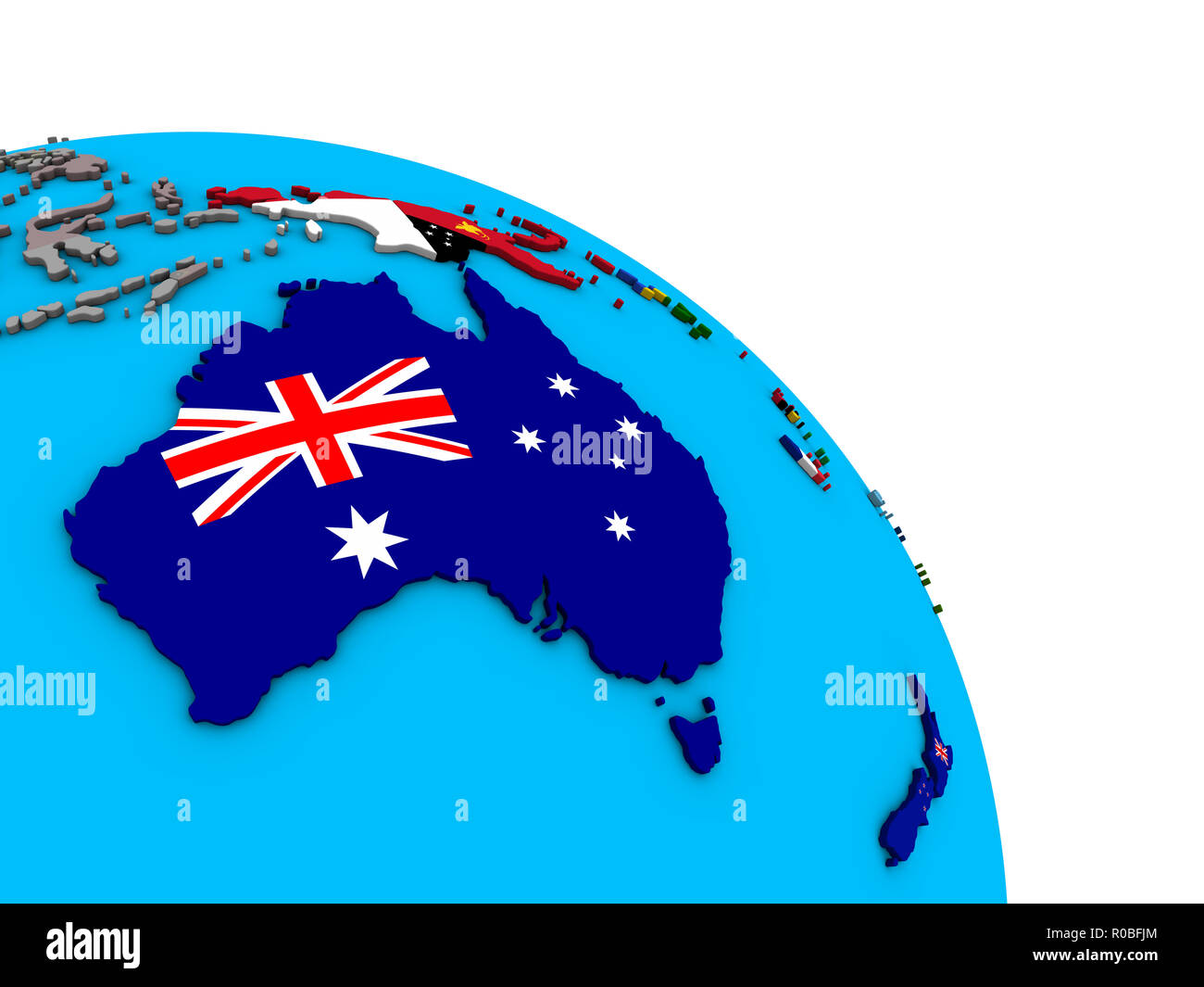 Australia with embedded national flags on simple blue political 3D ...