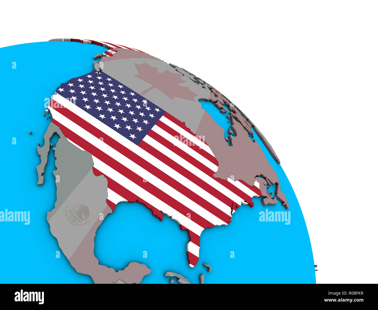 USA with embedded national flag on simple blue political 3D globe. 3D ...