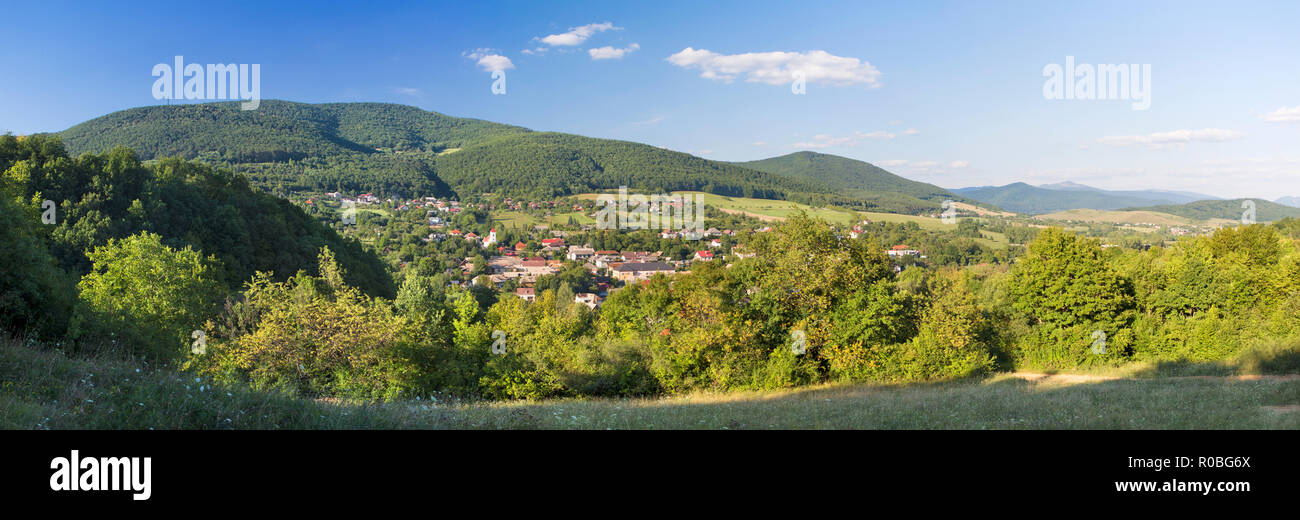 Slovakia - The panorama of landscape of Gemer and with the Rakovnica village. Stock Photo