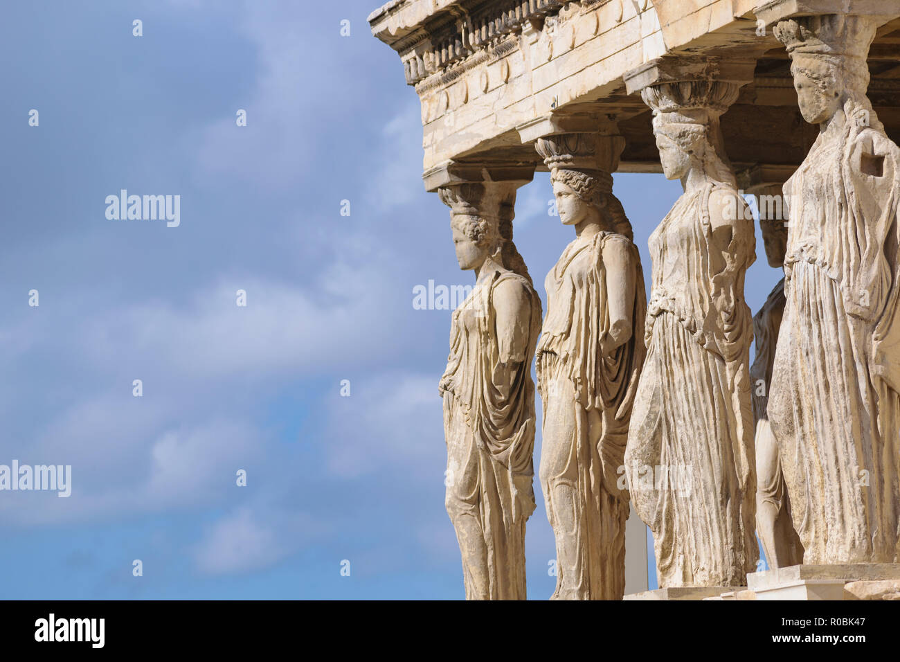 Athens, Greece - October 28 2018: Caryatid statues in Erechtheion, Parthenon temple, Acropolis hill Stock Photo