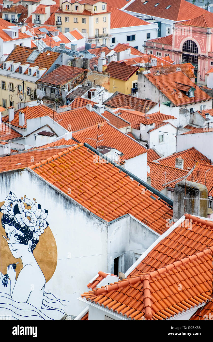 View of the skyline and city centre streets in Lisbon, Portugal Stock Photo