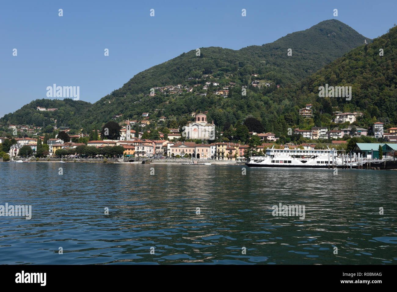 View of Laveno Mombello, is the tourism capital of the eastern shore of Lake Maggiore in province of Varese, Italy Stock Photo
