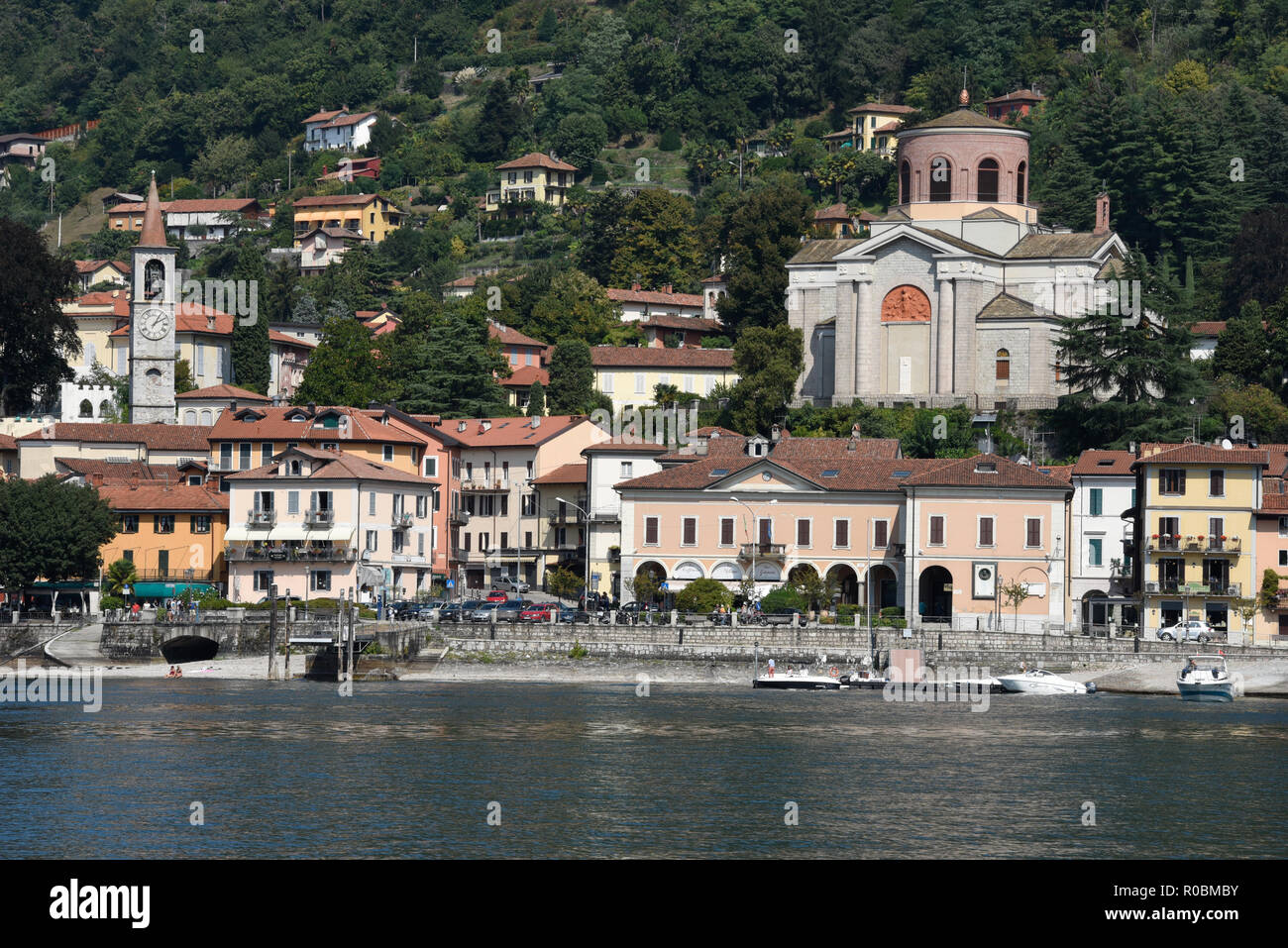 View of Laveno Mombello, is the tourism capital of the eastern shore of Lake Maggiore in province of Varese, Italy Stock Photo