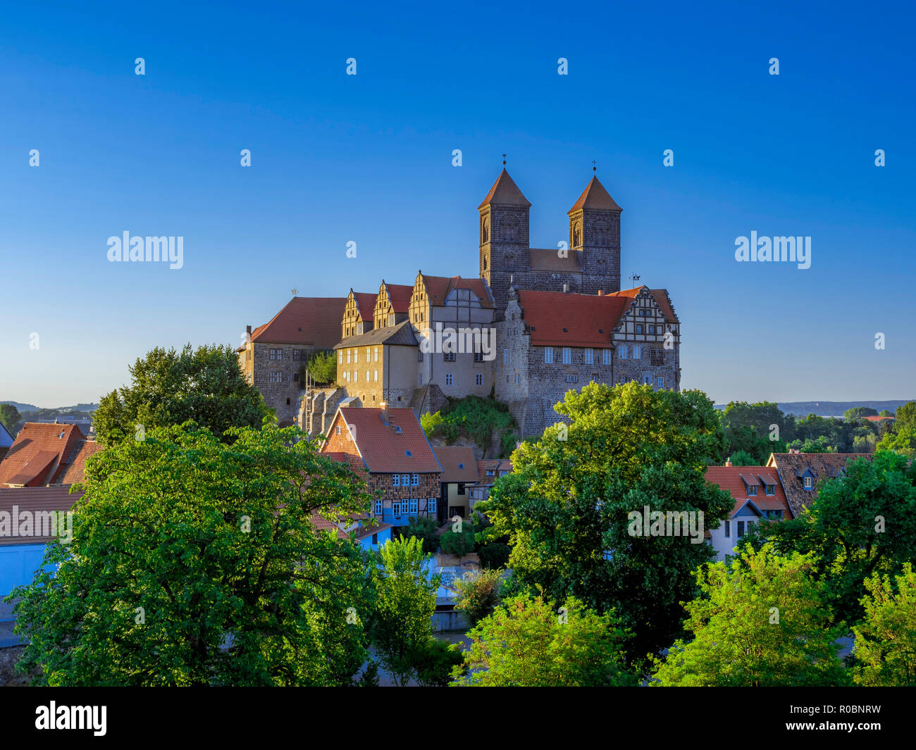 Castle hill with collegiate church of St. Servatius, UNESCO World Heritage Site, Quedlinburg, Saxony-Anhalt, Germany, Europe Stock Photo