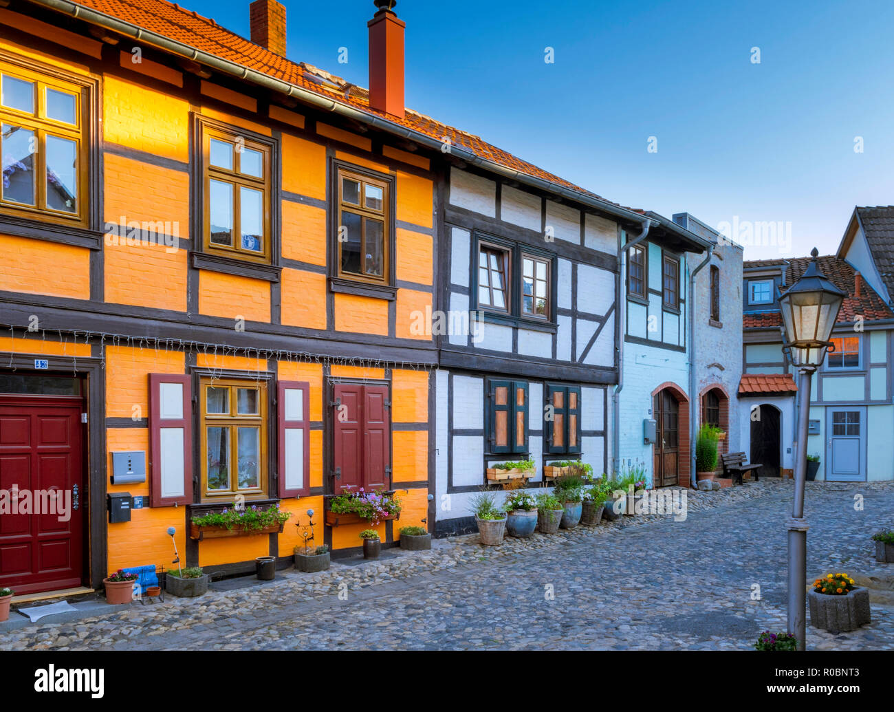 Historic half-timbered houses at the Muenzenberg, Quedlinburg, UNESCO World Heritage, Harz, Saxony-Anhalt, Germany, Europe Stock Photo