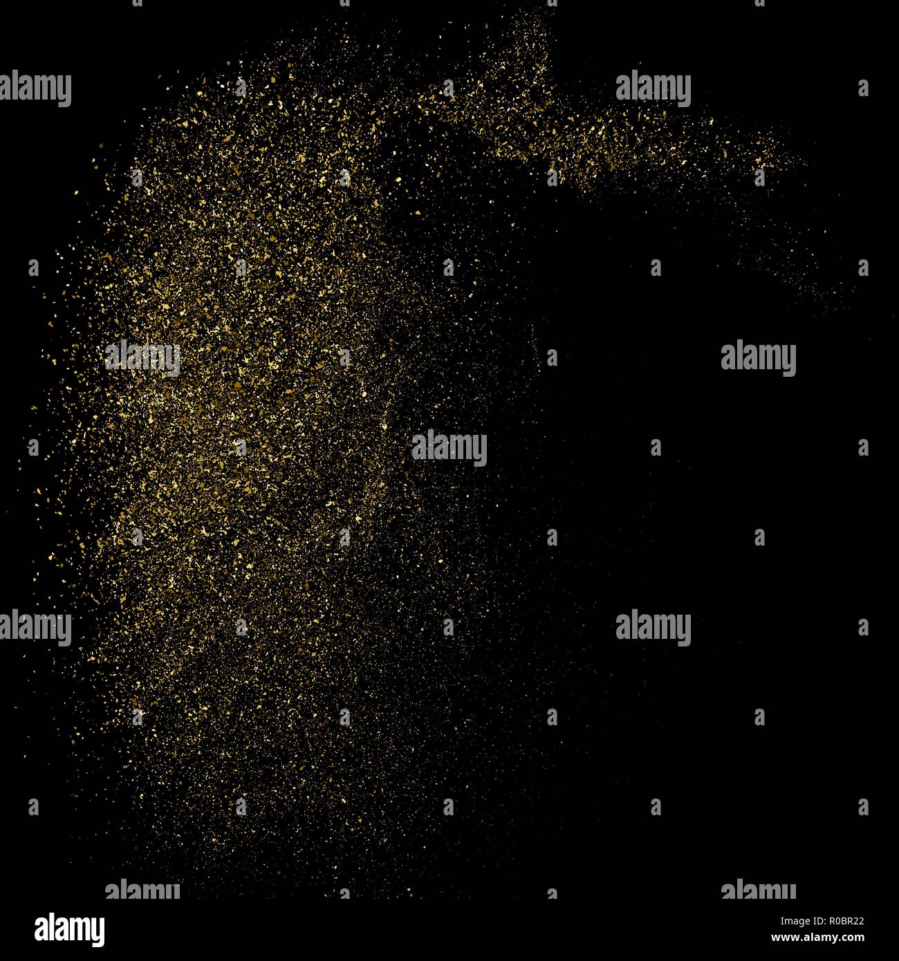 Gold glitter texture isolated on black. Amber particles color ...