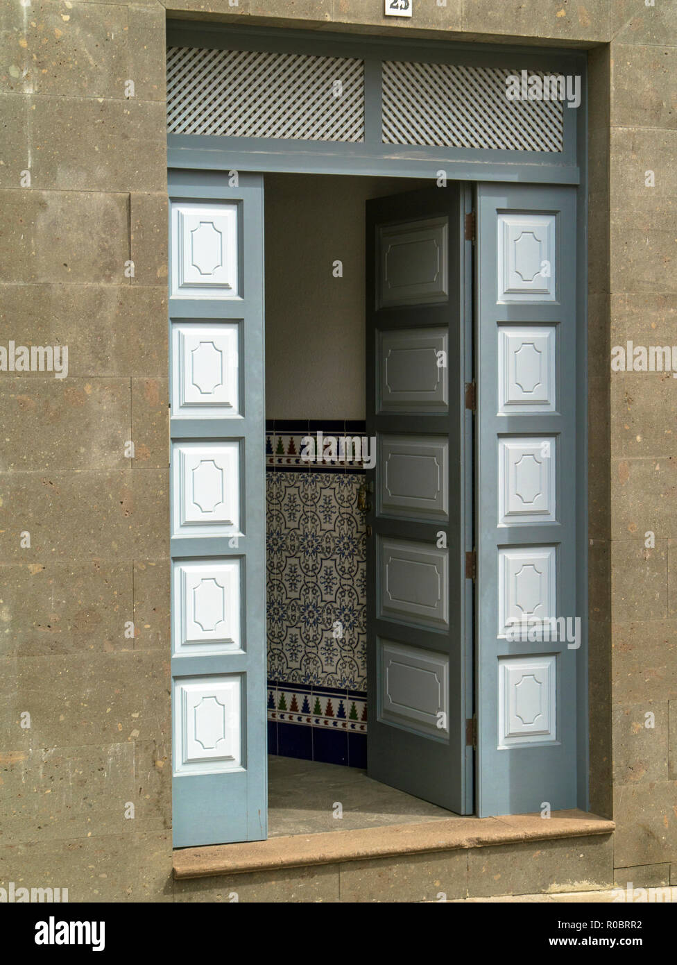 Open Door In Entrance Of Traditional Spanish Building In Santa