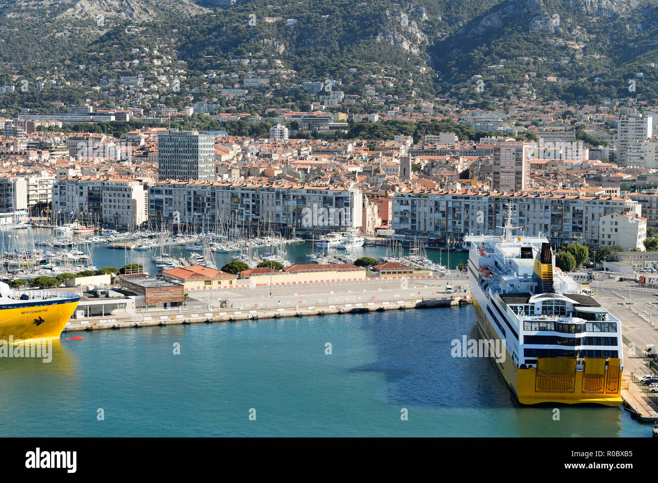 Toulon (south-eastern France): ferries belonging to Corsica Ferries -  Sardinia Ferries alongside the quay in the port Stock Photo - Alamy