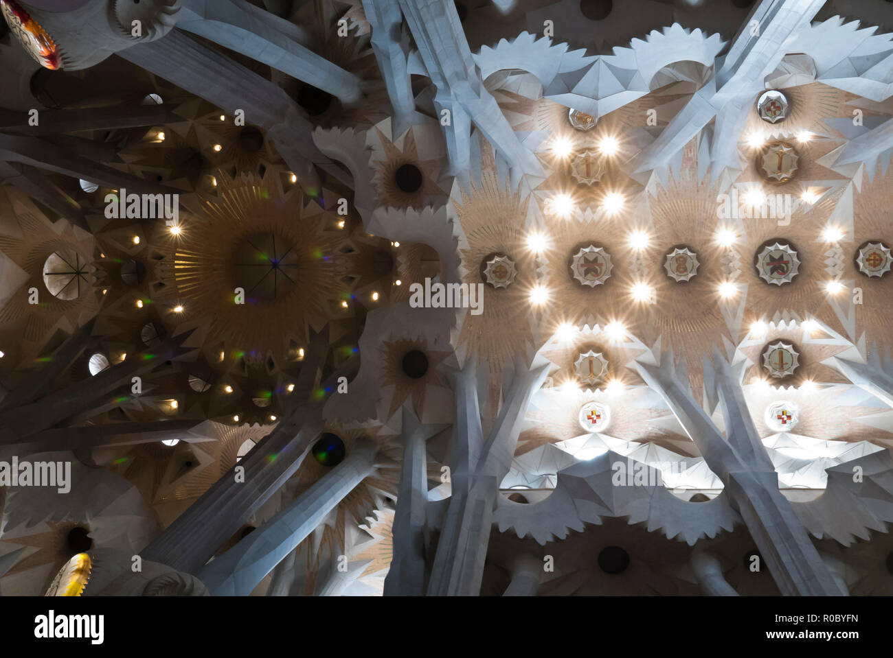 Intricate design on the ceiling of the Sagrada Familia, Barcelona ...