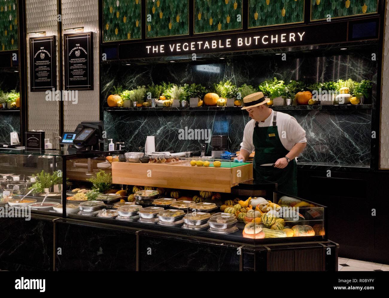 Vegetarian food counter at Harrods luxury department store. London
