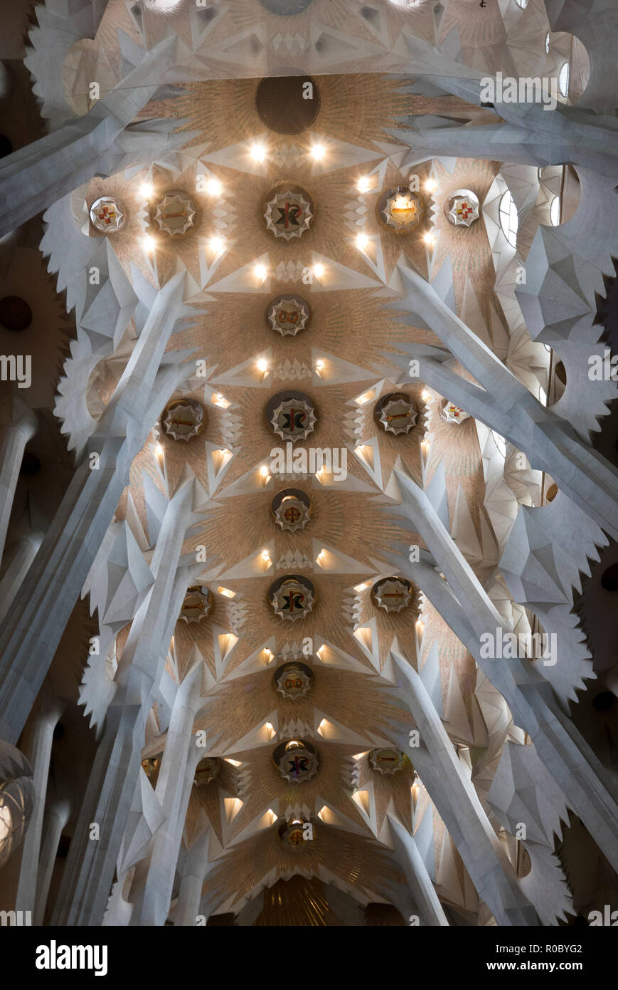Intricate design of the ceiling of the Sagrada Familia, Barcelona ...