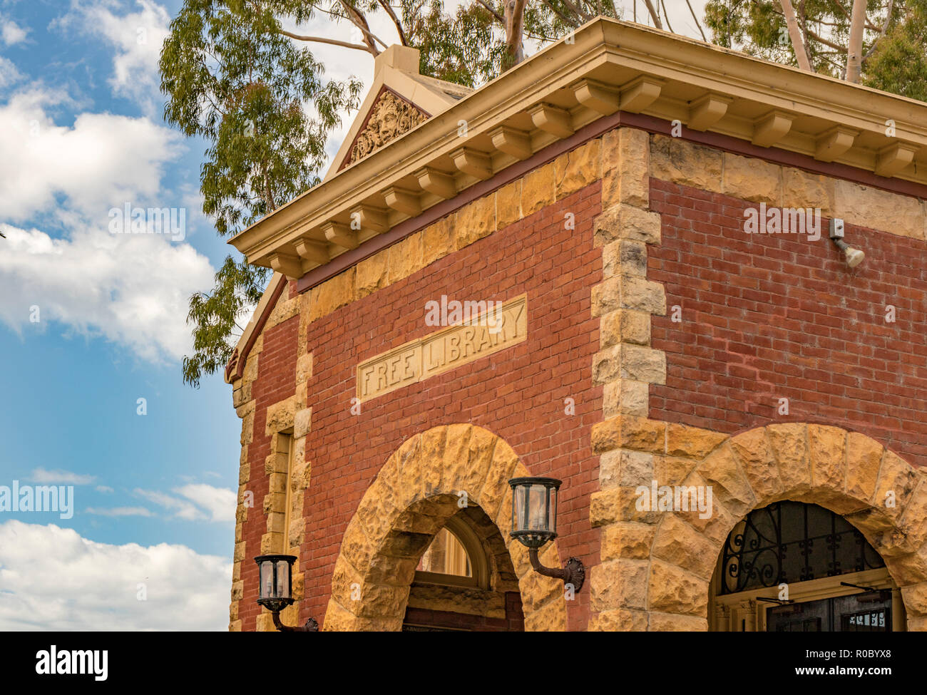 Free Library brick building in San Luis Obispo, California, USA. Stock Photo