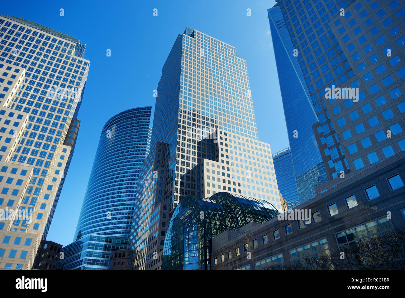 NEW YORK - MARCH 22, 2015: Brookfield Place, still referred to as the World Financial Center, located in the Battery Park City neighborhood of Manhatt Stock Photo