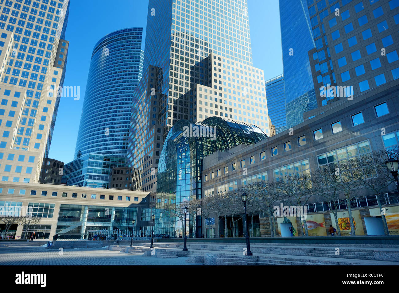 NEW YORK - MARCH 22, 2015: Brookfield Place, still referred to as the World Financial Center, located in the Battery Park City neighborhood of Manhatt Stock Photo