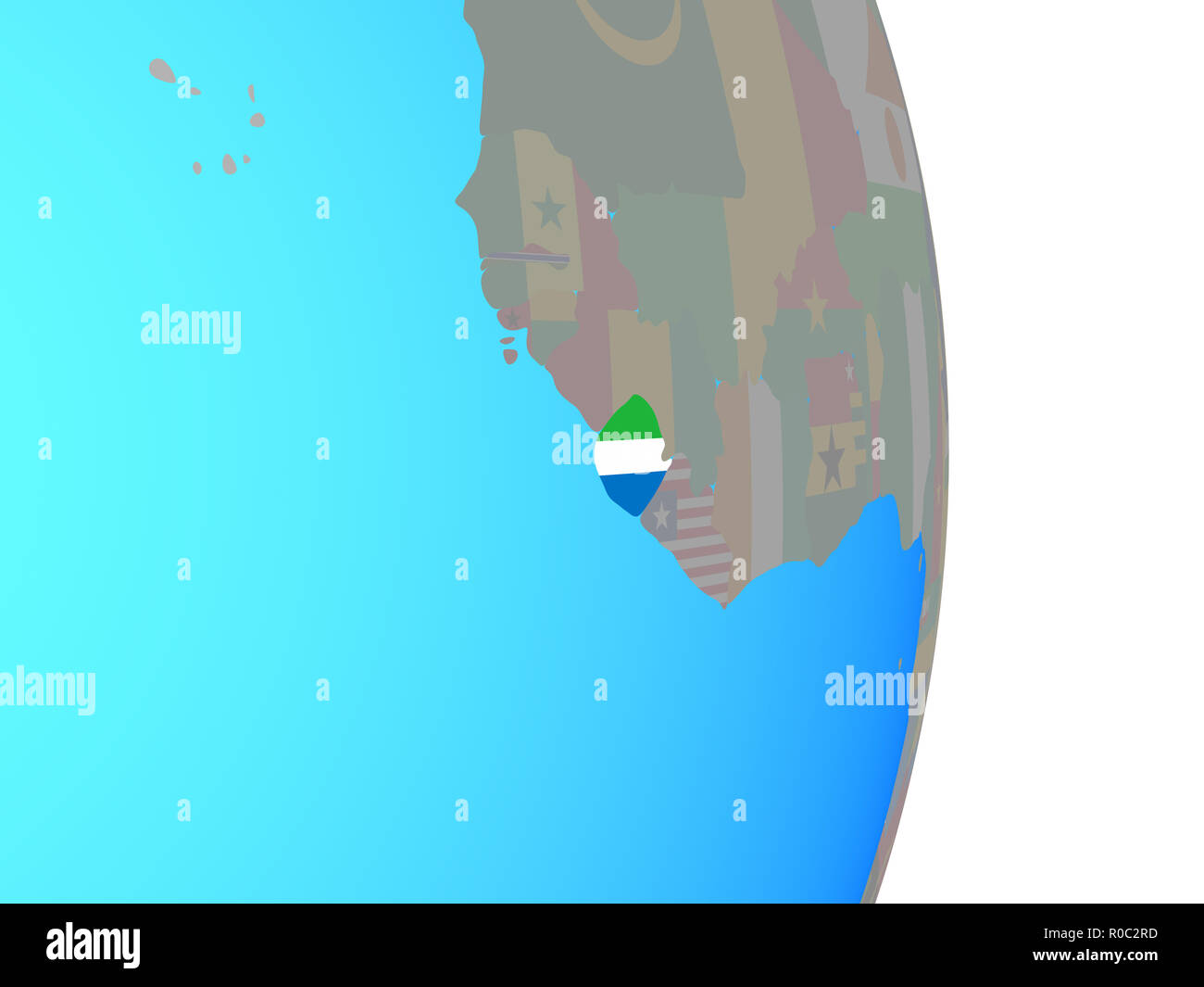 Sierra Leone with national flag on simple political globe. 3D ...