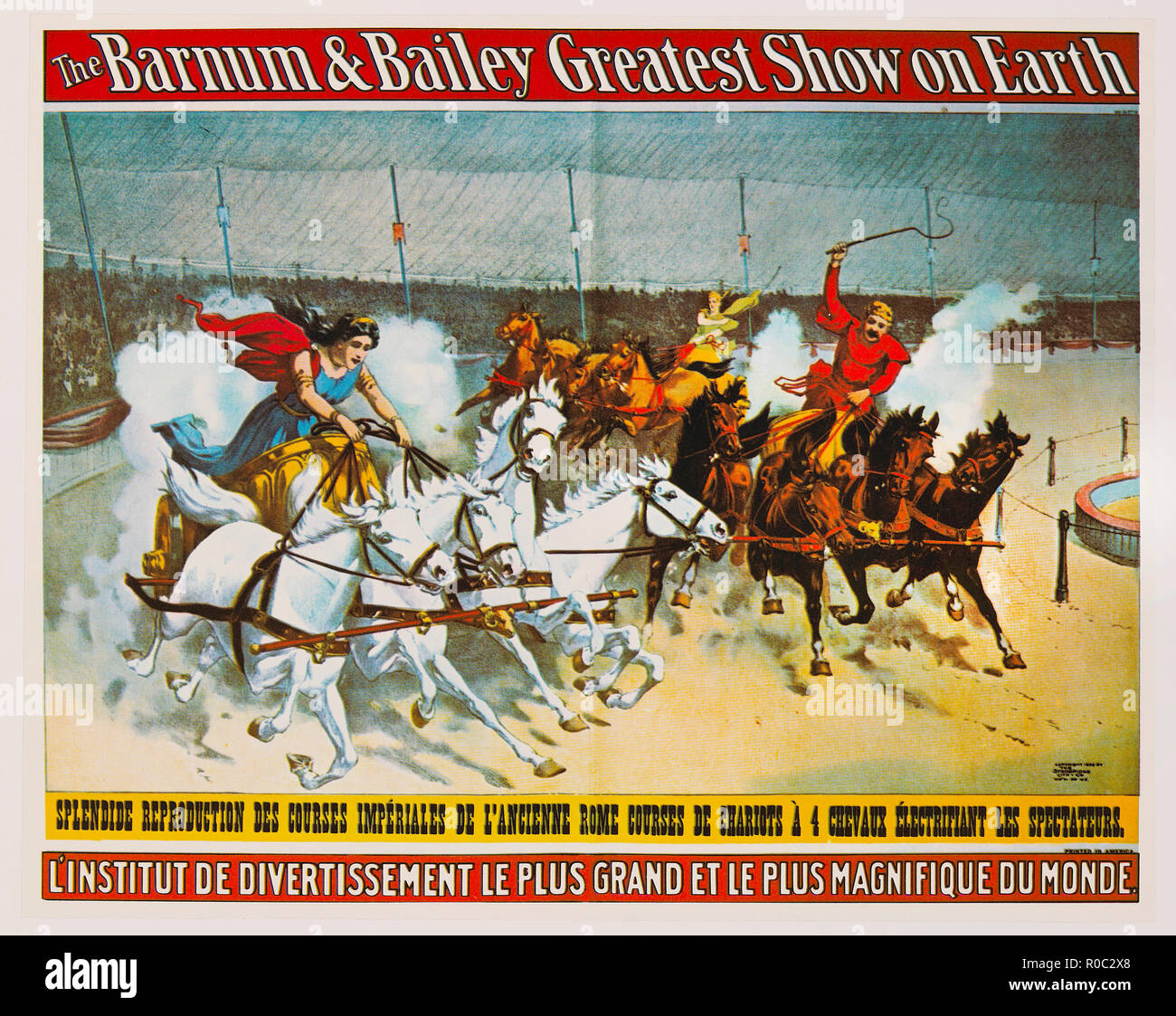 The Barnum & Bailey Greatest Show on Earth, Ancient Rome Chariot Races, French Circus Poster, Lithograph, 1896 Stock Photo