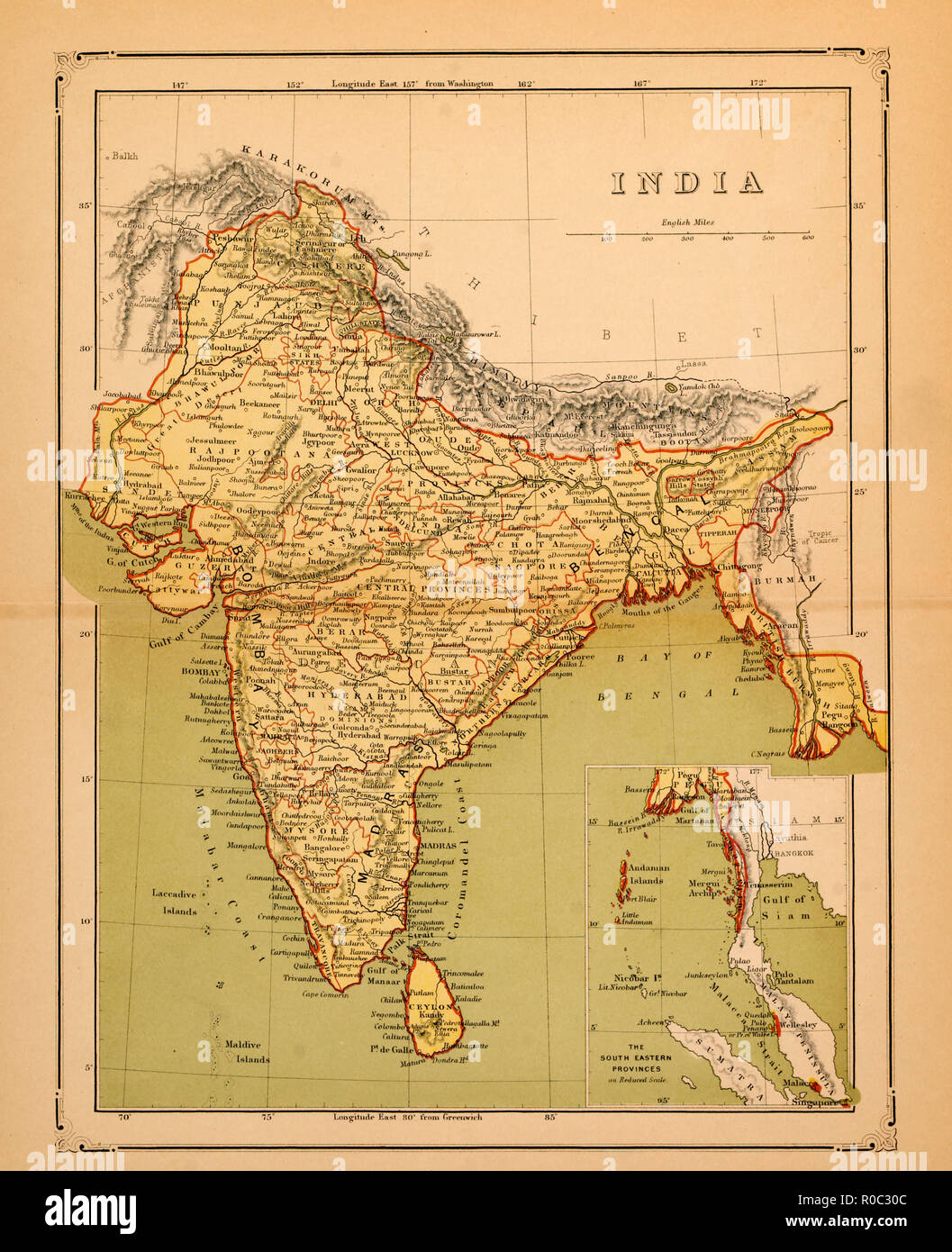 Map of India, early 1900's Stock Photo