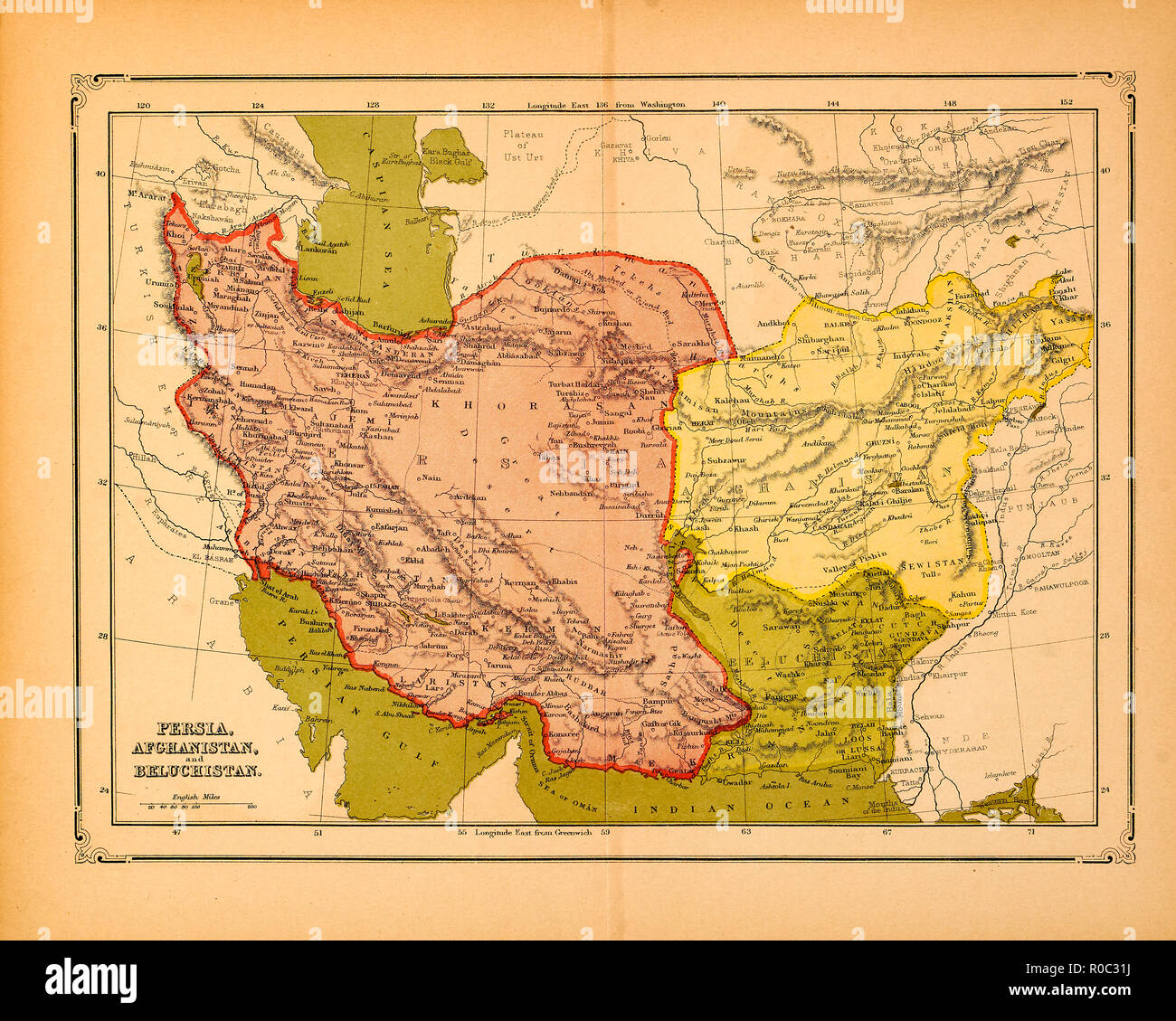 Persia, Afghanistan, Beluchistan, Map, early 1900's Stock Photo