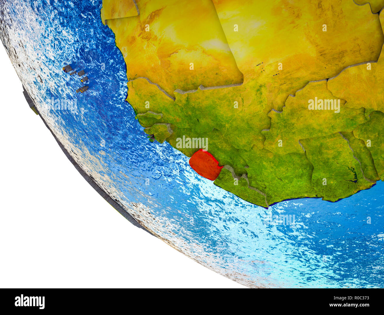 Sierra Leone on model of Earth with country borders and blue oceans ...
