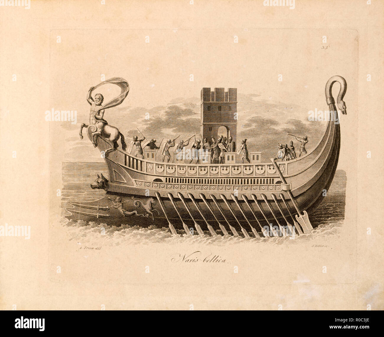 Military Ship, Engraving, A. Friese, 1819 Stock Photo