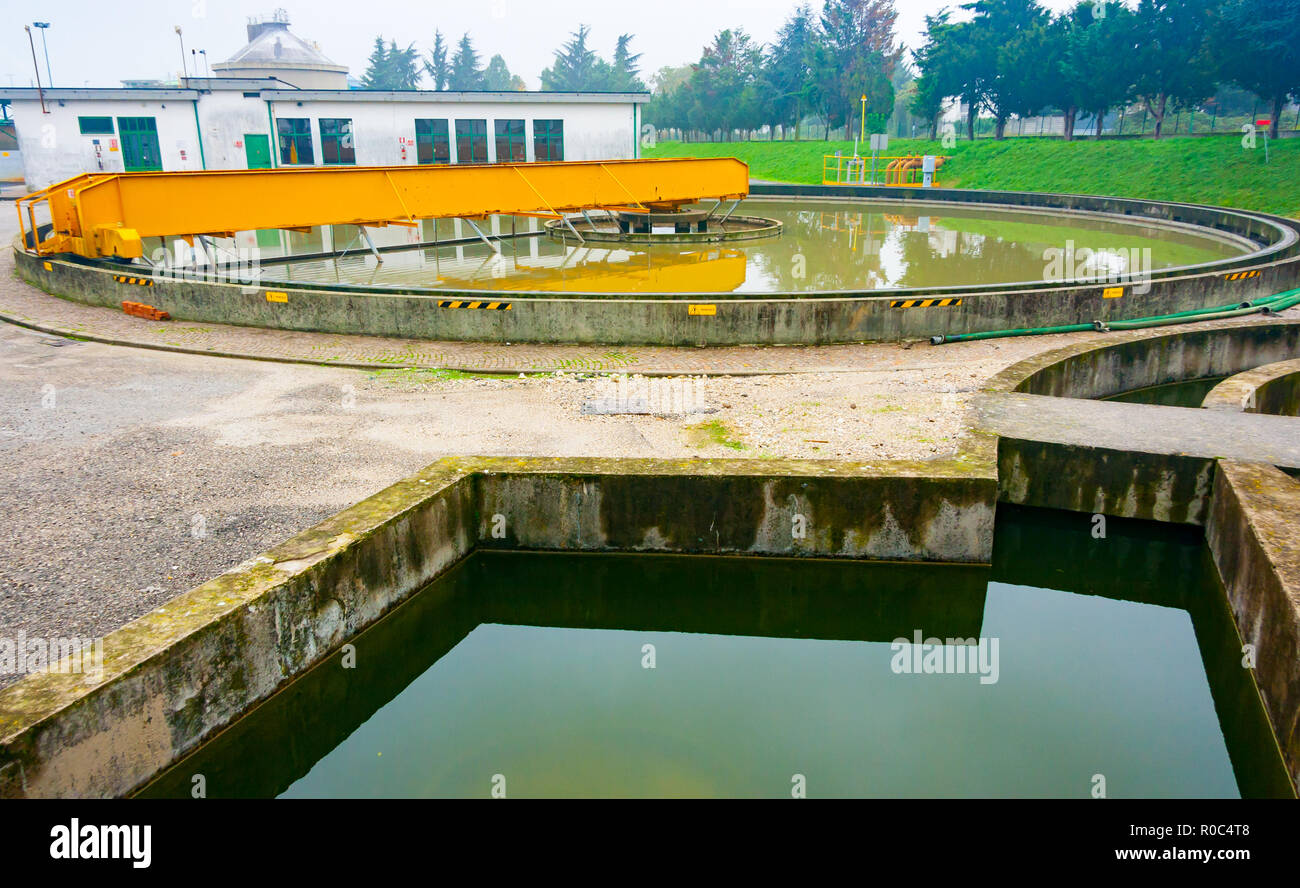 Primary sedimentation tank in a sewage water treatment plant, Friuli, Italy Stock Photo