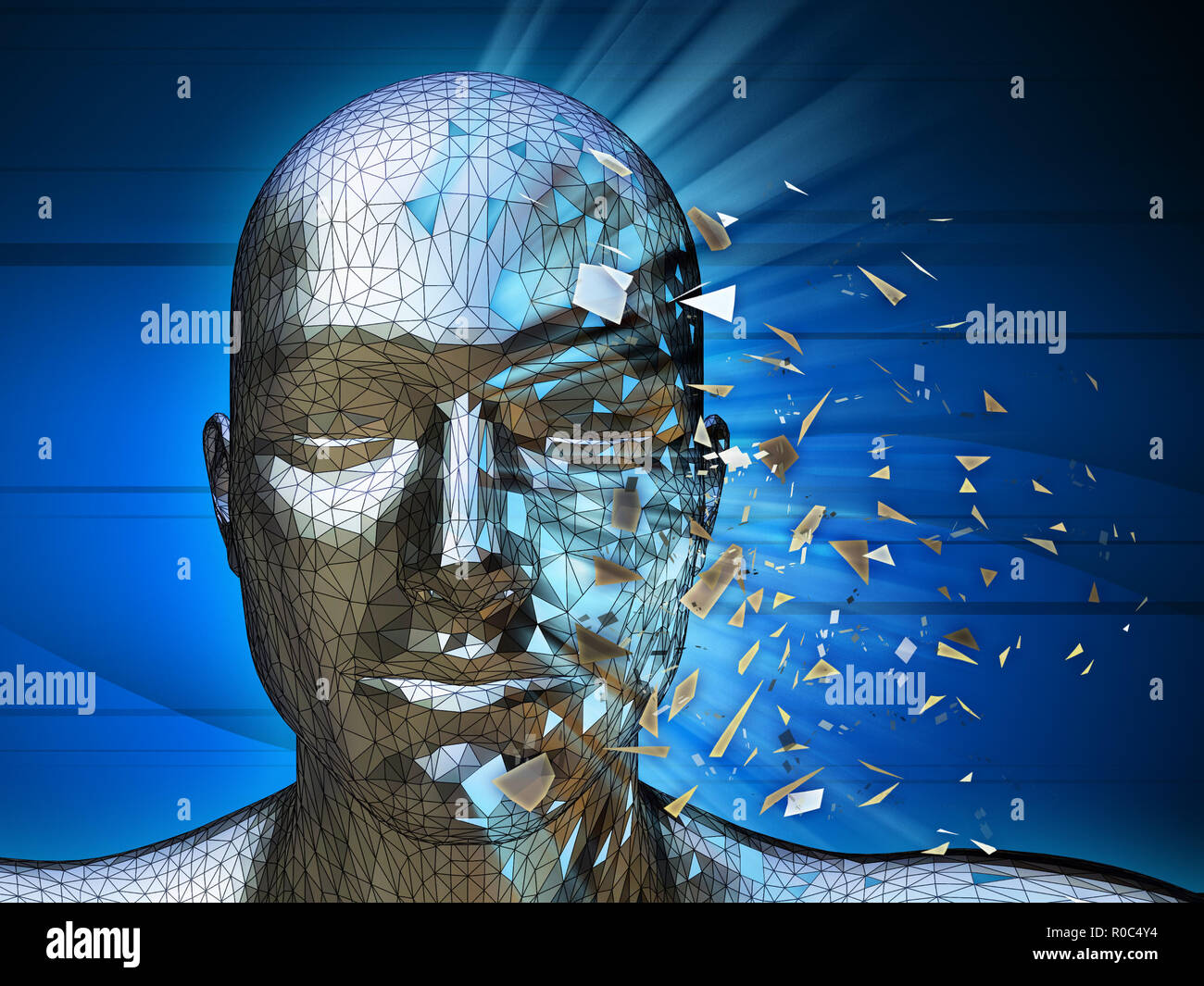A digital identity disintegrating into pieces. Digital illustration