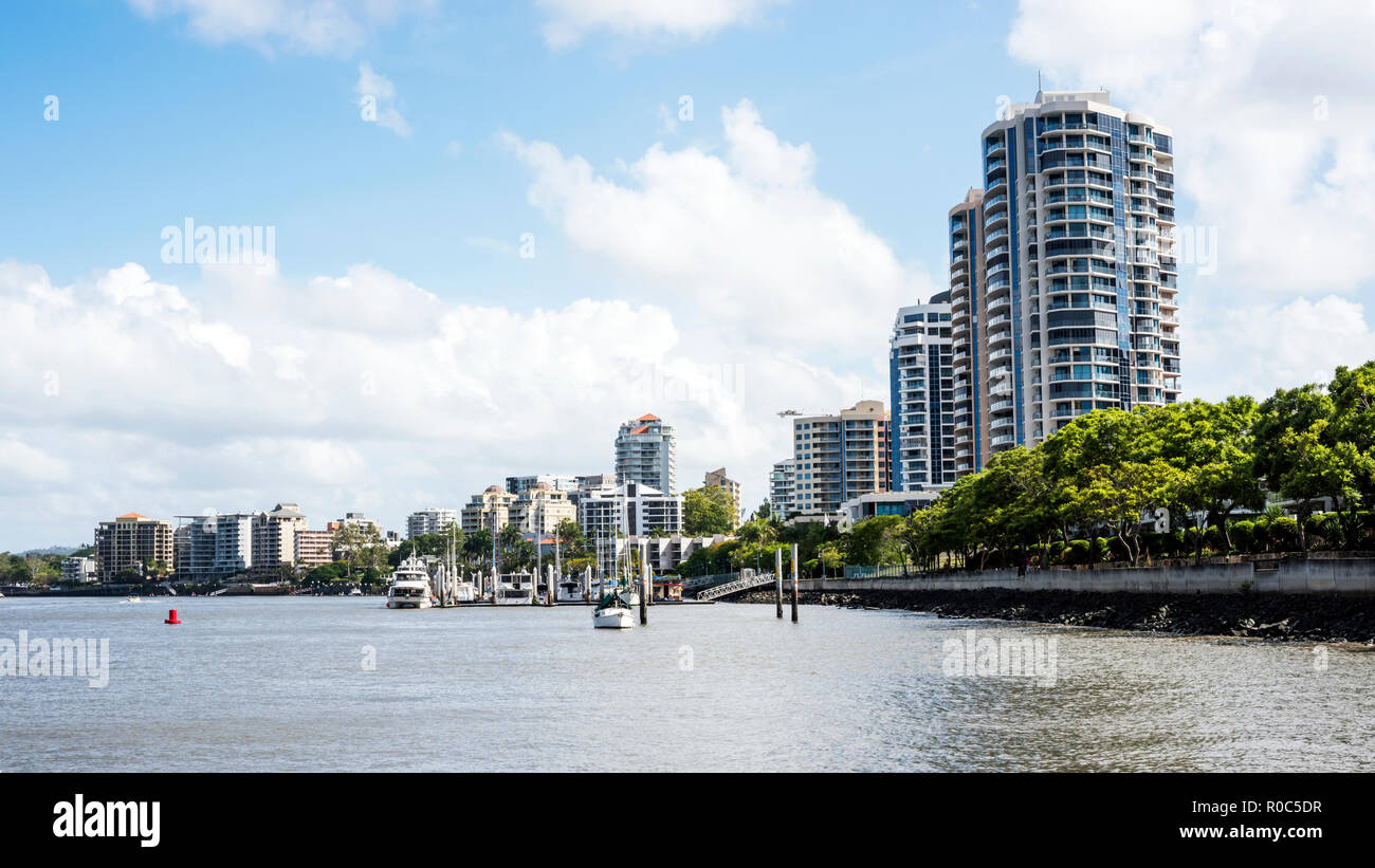 Moorings on Brisbane River, Australia, at Kangaroo Point Stock Photo