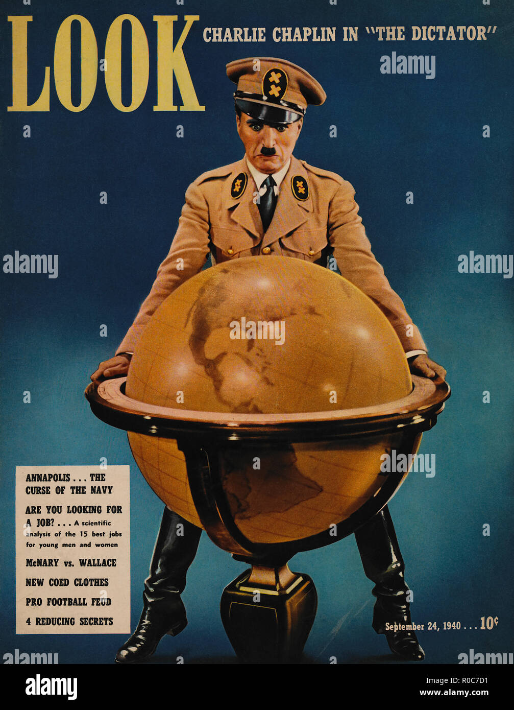 Actor Charlie Chaplin, as Adenoid Hynkel in 'The Dictator', Look Magazine Cover, September 24, 1940 Stock Photo