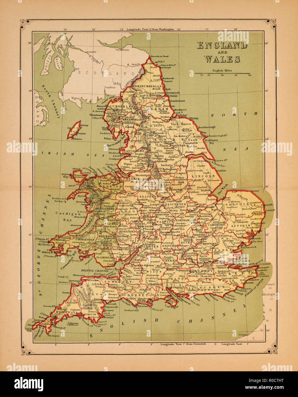 Historical Map of England and Wales Stock Photo
