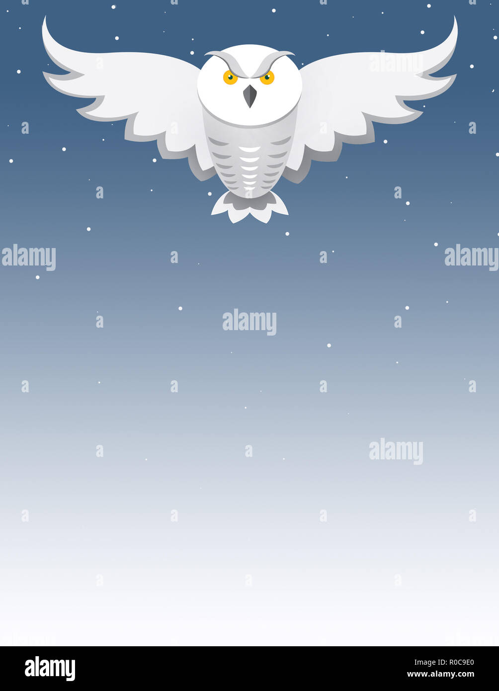 Illustration of a snow white owl flying against a night sky Stock Photo