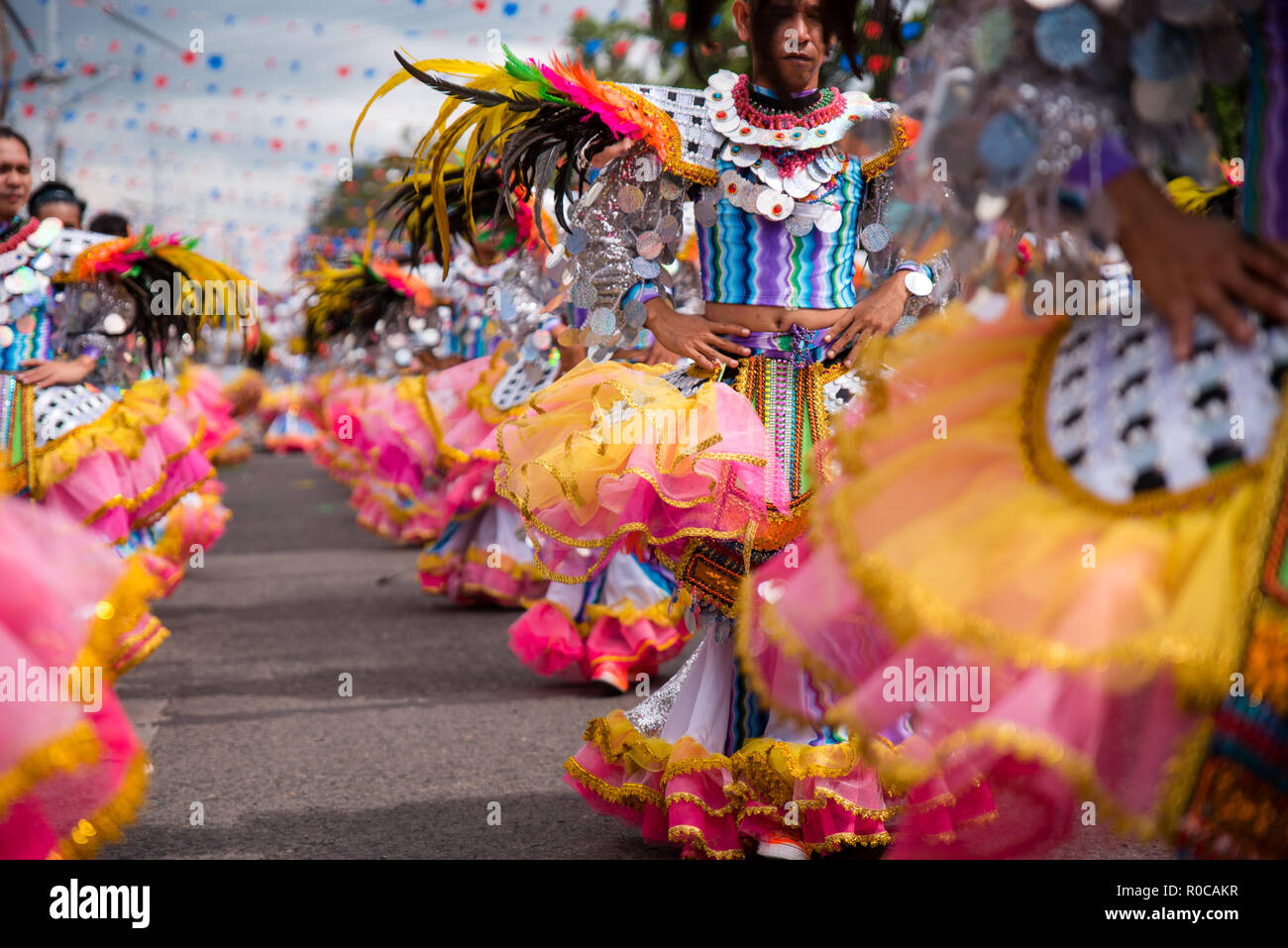 Parade of colorful smiling mask at 2018 Masskara Festival, Bacolod City, Philippines. Stock Photo