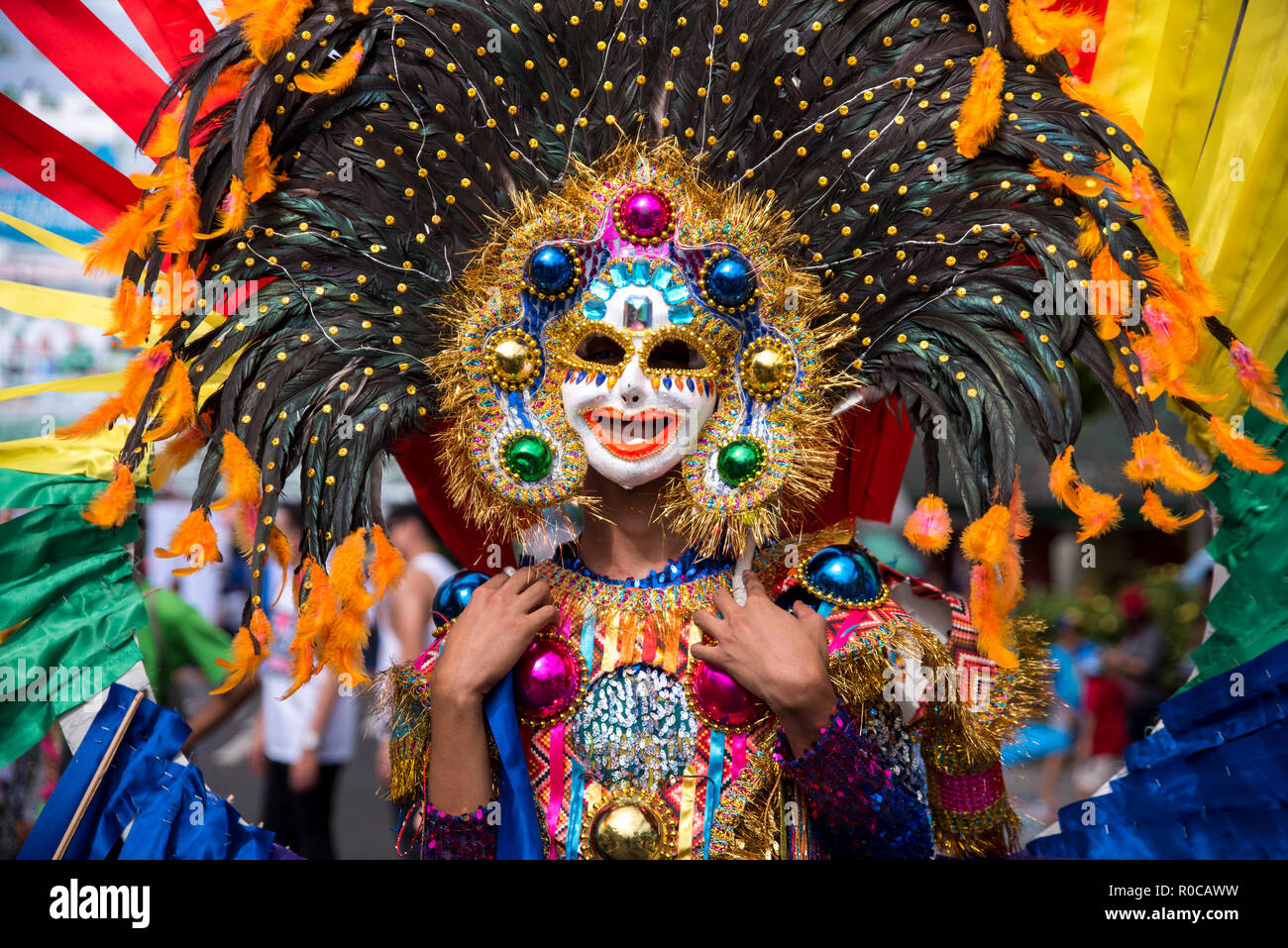 Parade of colorful smiling mask at 2018 Masskara Festival, Bacolod City