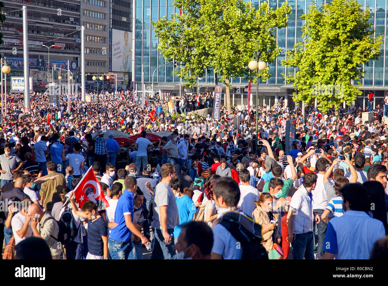 Kizilay square occupied by the discontent anti-government protesters during Gezi park protests in Ankara, Turkey. Stock Photo