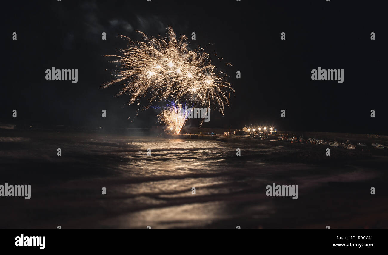 Windy Fireworks at Lyme Regis Stock Photo Alamy