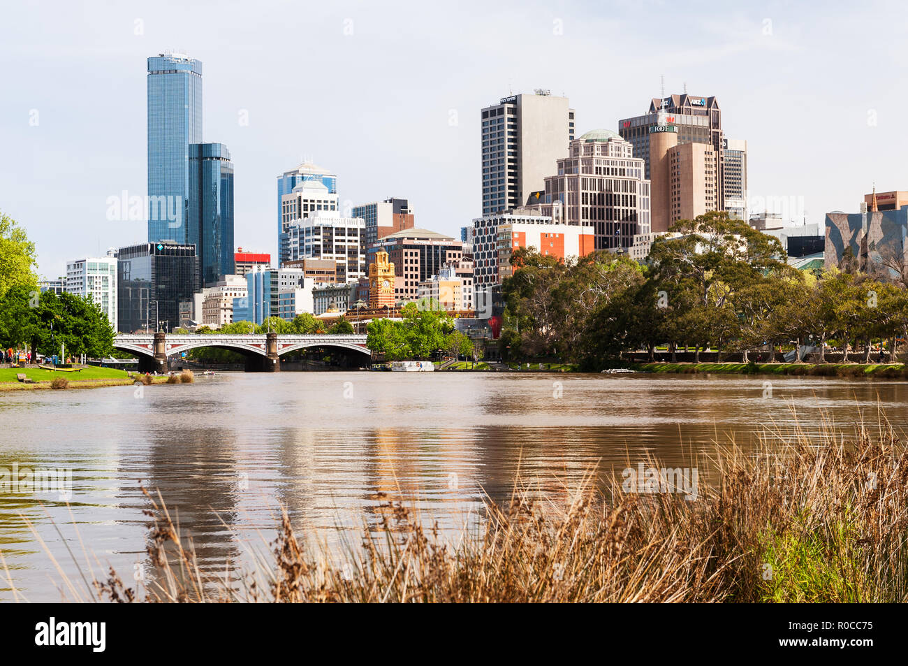 Melbourne's CBD reflecting in Yarra River. Stock Photo
