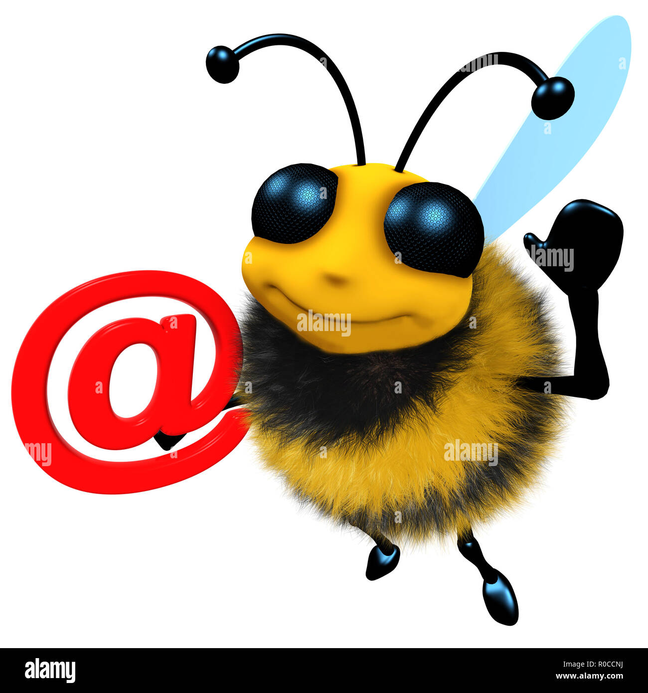3d render of a funny cartoon honey bee character holding an email