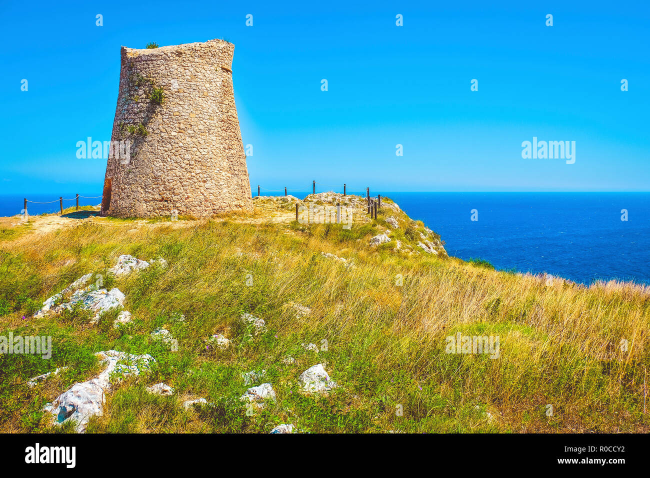 Salento countryside scenic watchtower coastal sea tower Sant Emiliano Otranto Apulia Italy Stock Photo