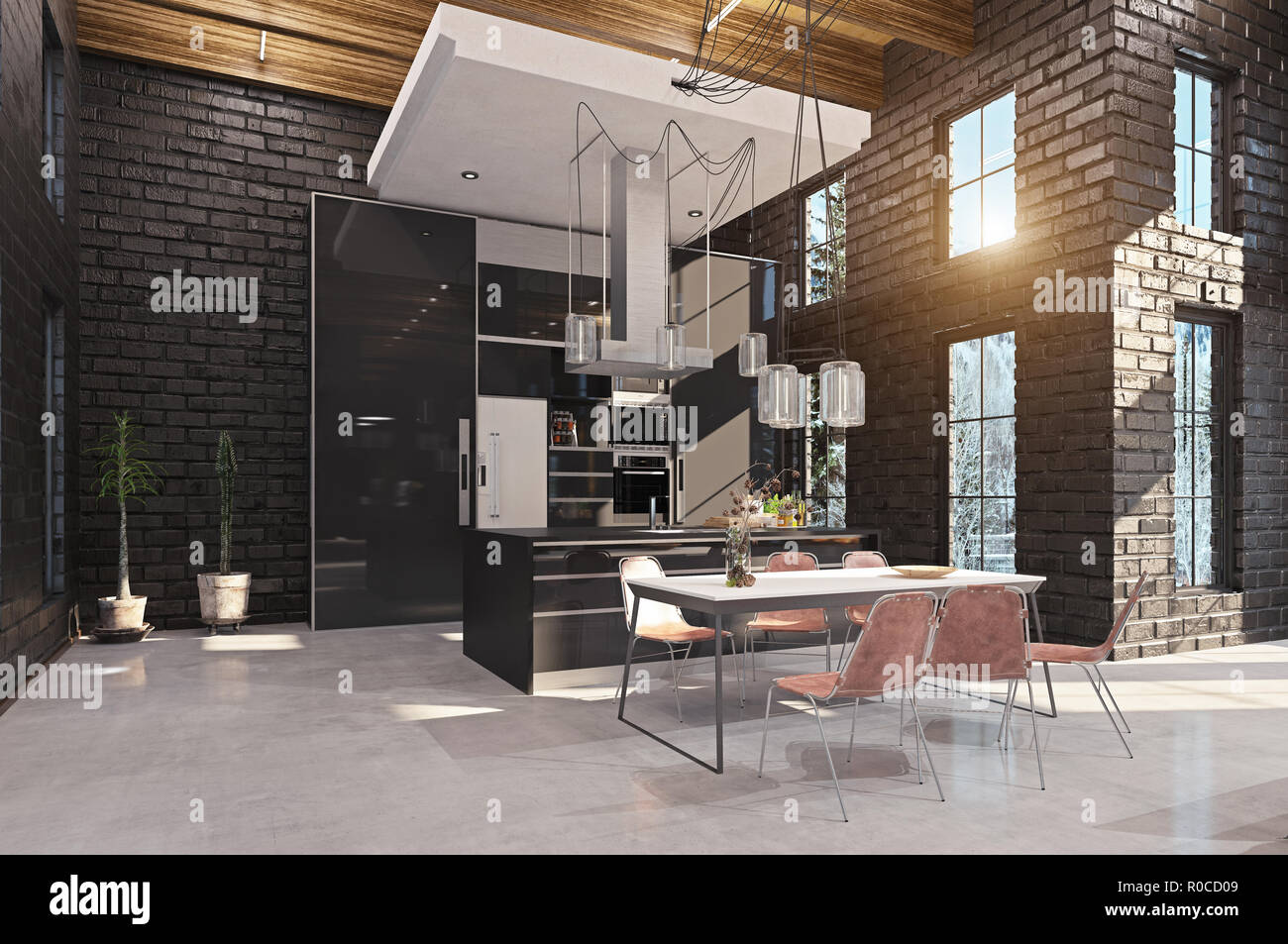 Modern Luxury Kitchen Interior 3d Design Concept Rendering Stock Photo Alamy