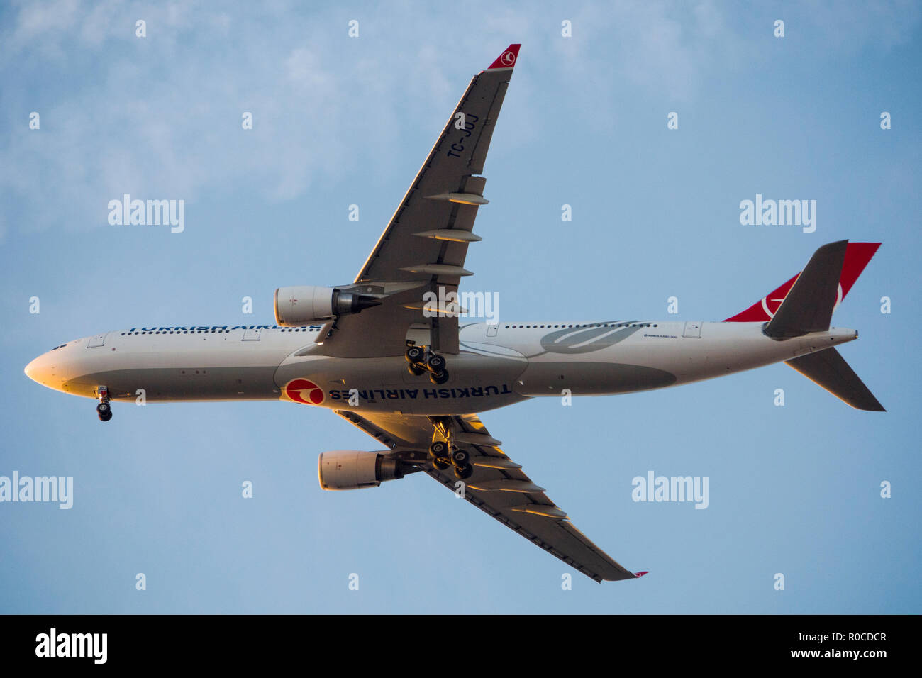 Turkish Airlines Airbus A330-300 aircraft in sky over Istanbul, Turkey Stock Photo