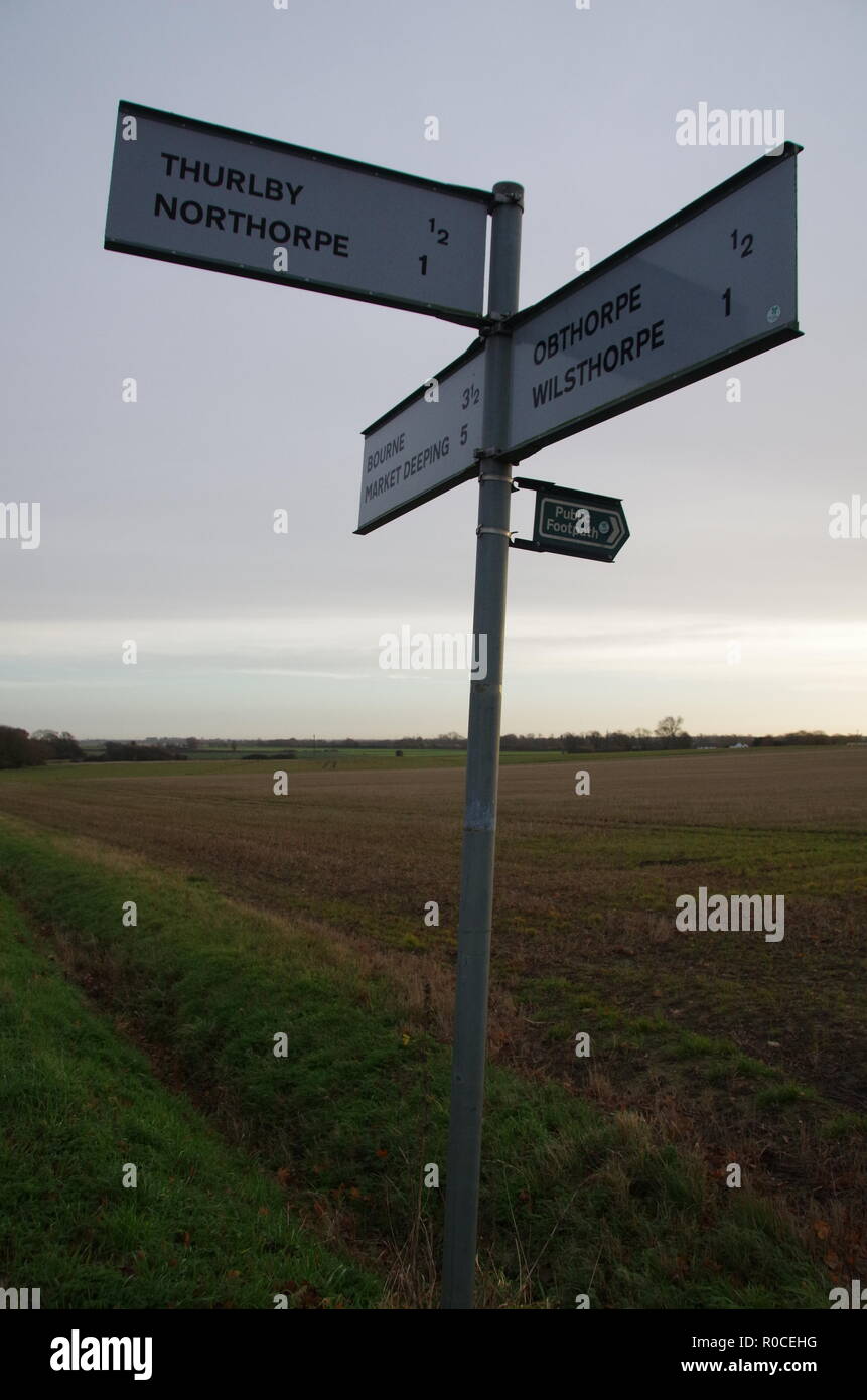 Thurlby Northorpe sign. The Macmillan Way. Lincolnshire. East Midlands. England. UK Stock Photo