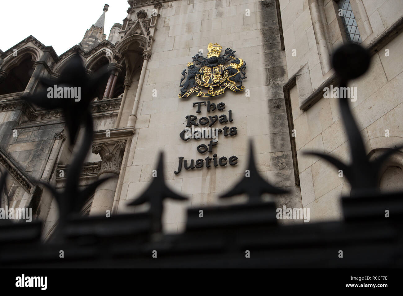 General View GV of The Royal Courts of Justice, Strand, City of Westminster, London. The Royal Courts of Justice, commonly called the Law Courts, is a Stock Photo