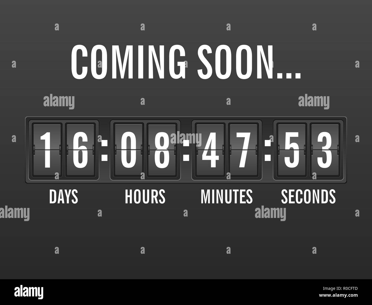Flip clock countdown, coming soon background. Vector illustration Stock