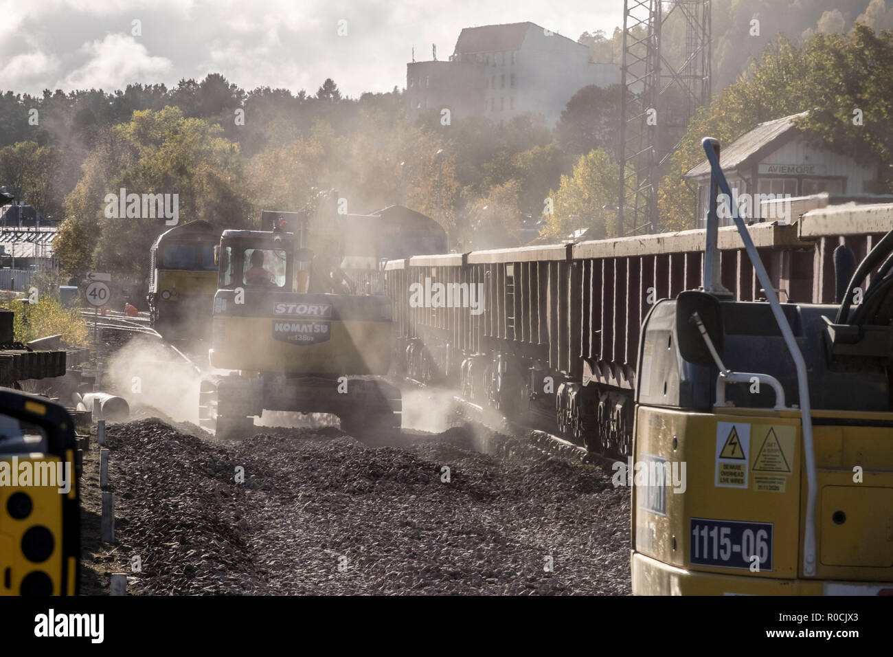 New rail tracks and ballast being laid hires stock photography and