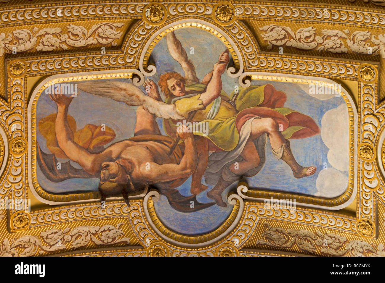REGGIO EMILIA, ITALY - APRIL 13, 2018: The fresco of archangel Michael ...