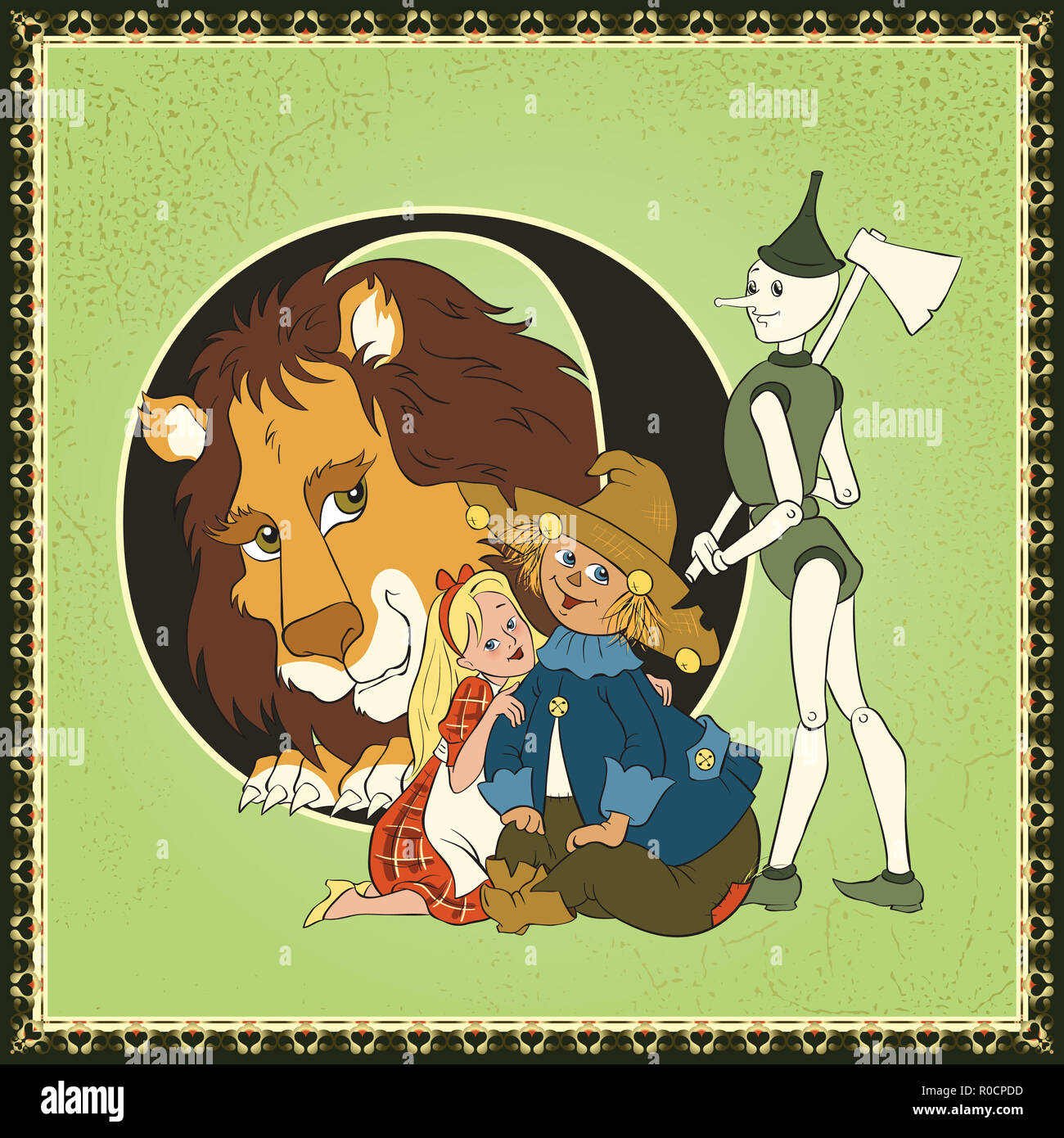Children book cartoon fairytale alphabet. Letter O. The Wonderful Wizard of Oz by Lyman Frank Baum Stock Photo