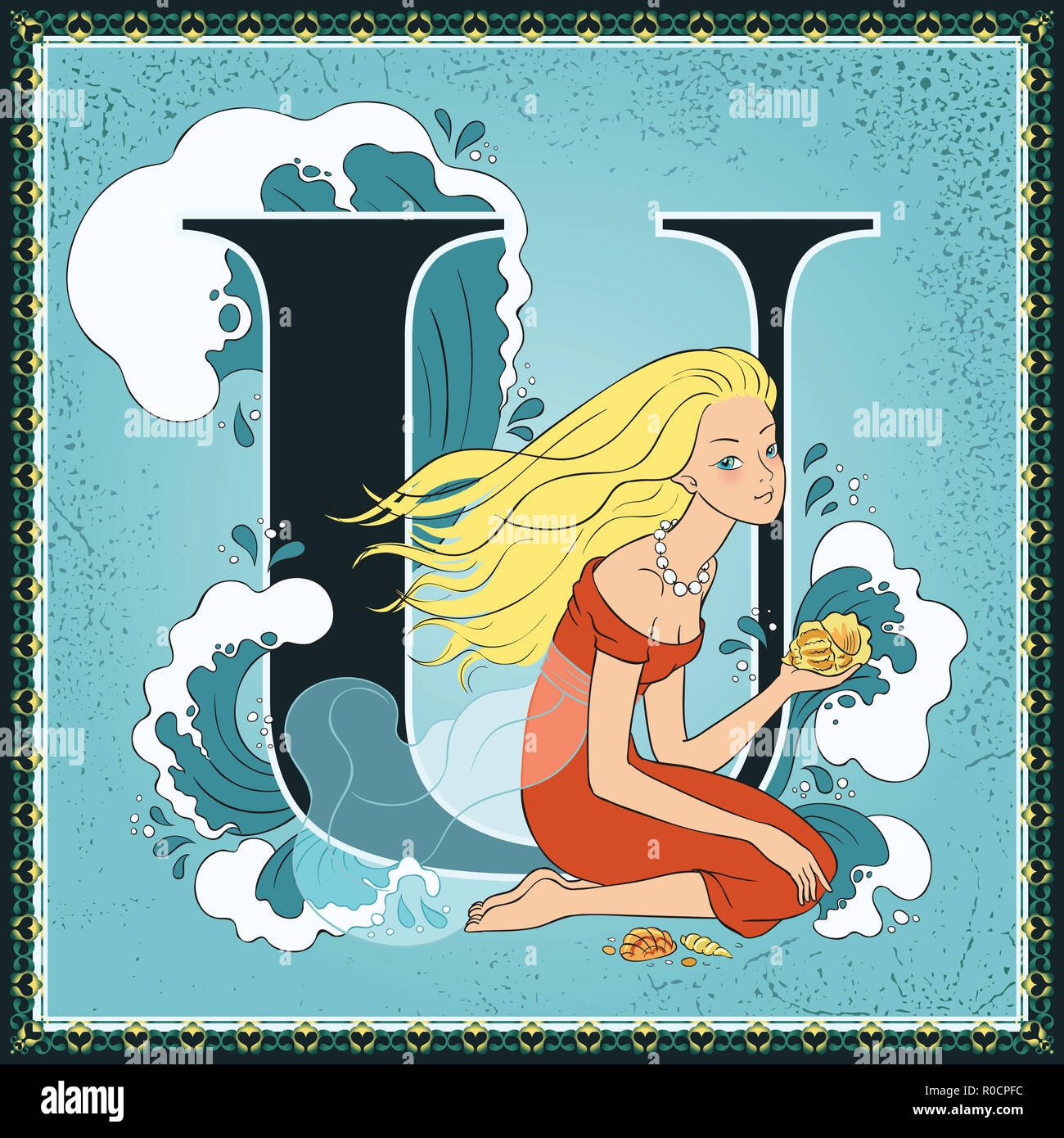 Children book cartoon fairytale alphabet. Letter U. Undine by Friedrich de la Motte Fouque Stock Photo